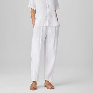 NWT Eileen Fisher White Organic Linen Pleated Lantern Pants